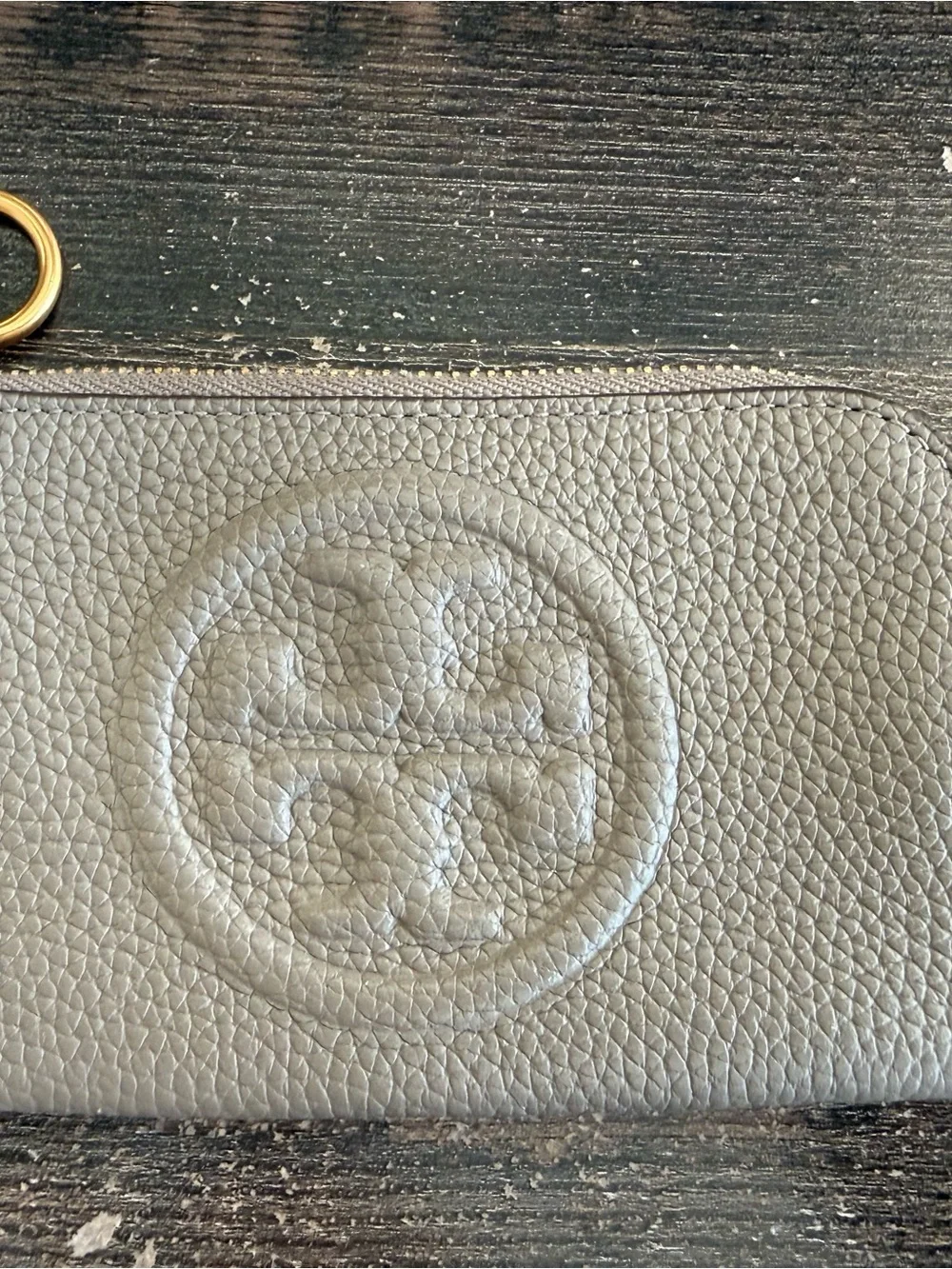 Tory Burch Embossed Logo Wallet — Taupe Gray